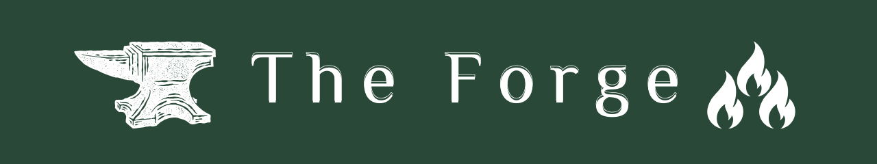The Forge Header for the Forge page with graphics of an anvil and flames on either side of the text