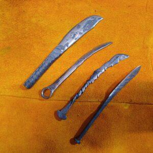 Repurposed carry knives Photograph of paring and dicing knives made from Repurposed tools and metals